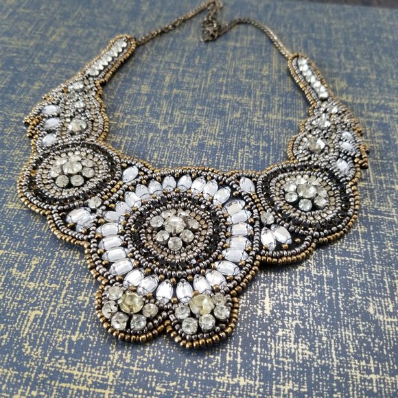 Fabric Bib Beaded Statement Necklace - Picture 3 of 6